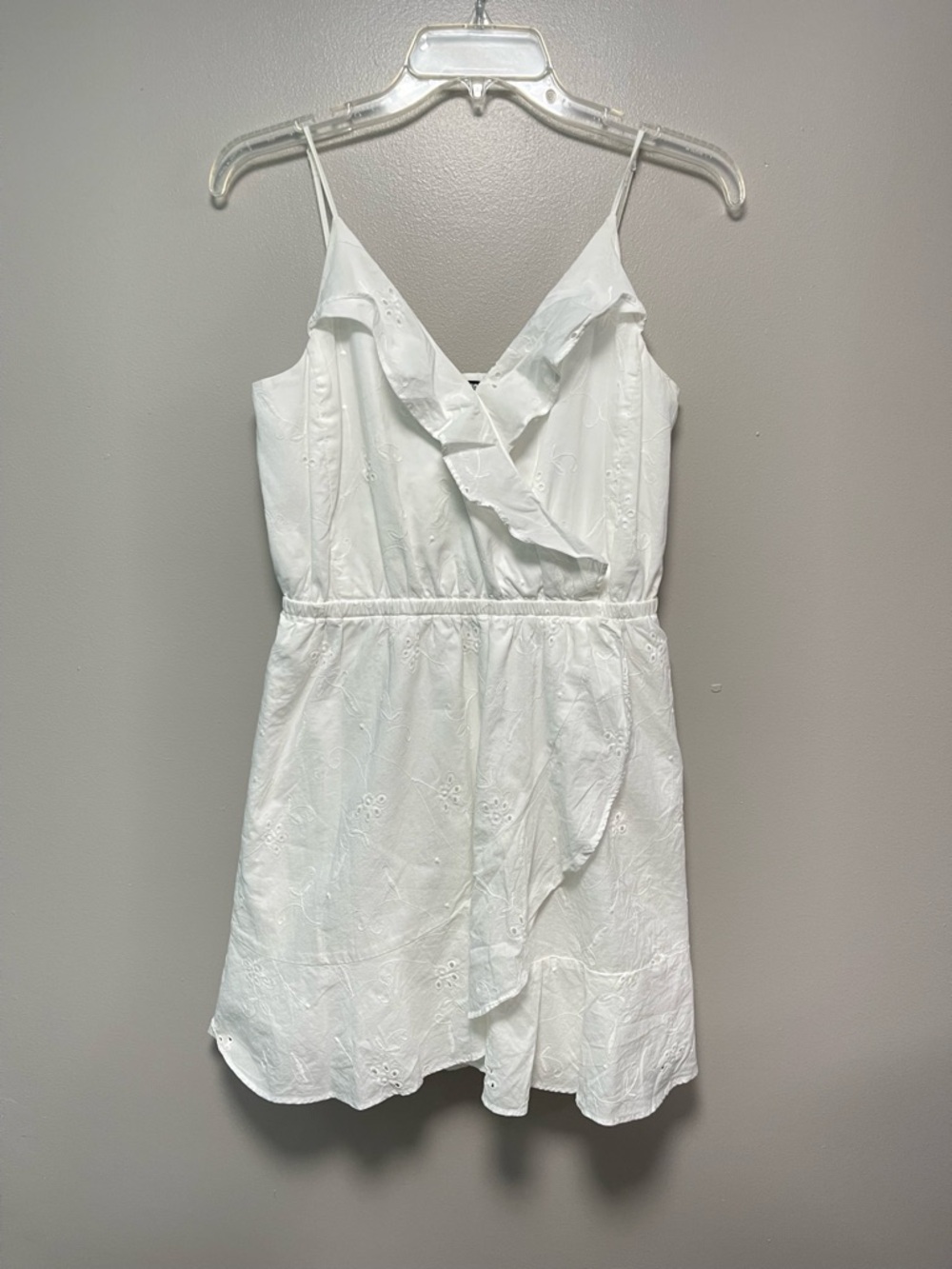 Express 100% Cotton White Ruffle Surplice Camisole Dress